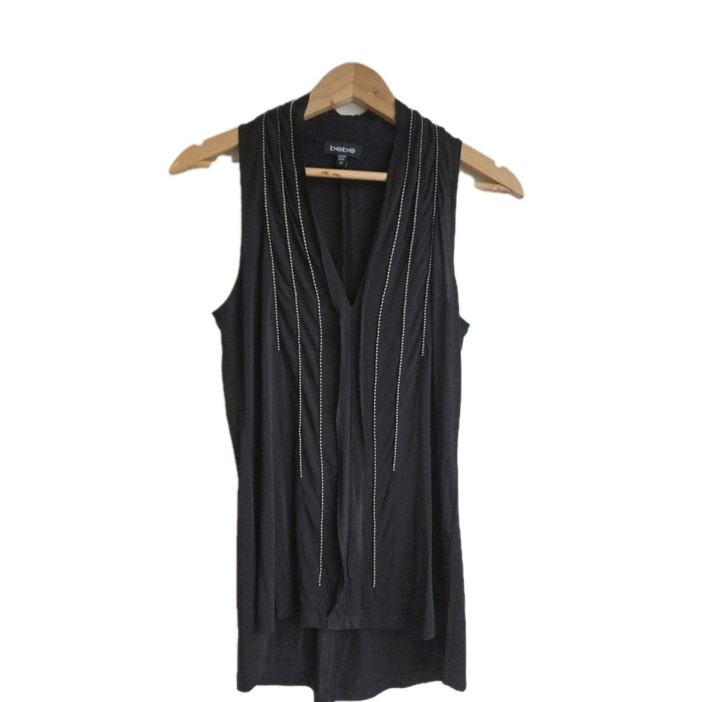 Bebe Women's Bead Black High Low Tank Top Size XS Sleeveless